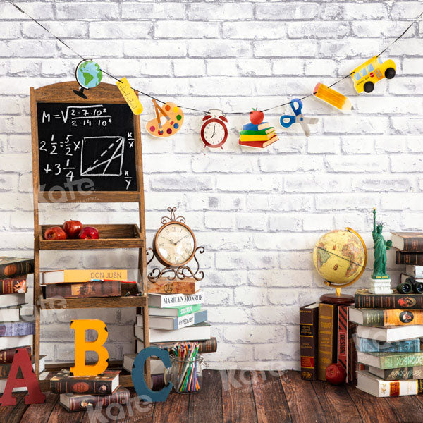 Kate Bois Mur de briques Retour à l'école Toile de fond conçu par Emetselch - Kate Backdrop FR