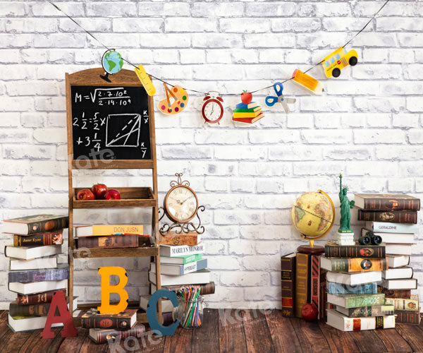 Kate Bois Mur de briques Retour à l'école Toile de fond conçu par Emetselch - Kate Backdrop FR