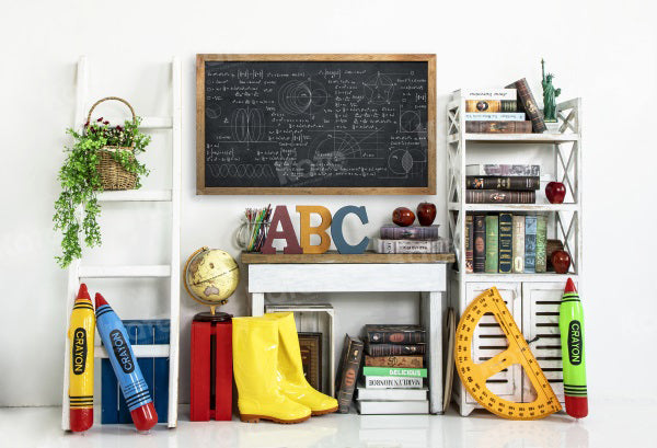 Kate Retour à l'école Bureau Blanc Livre Toile de fond pour la photographie - Kate Backdrop FR