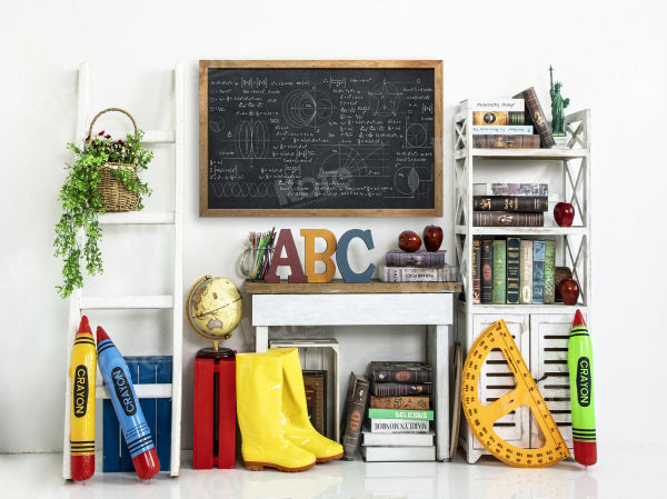 Kate Retour à l'école Bureau Blanc Livre Toile de fond pour la photographie - Kate Backdrop FR