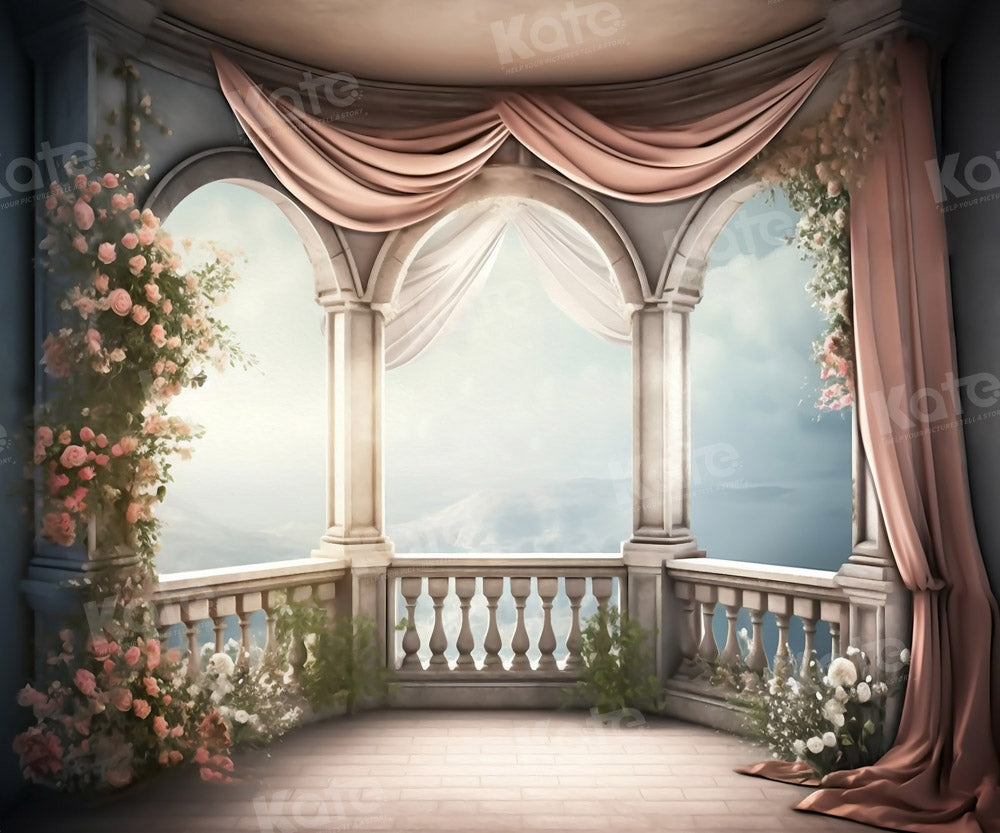 Kate Fleurs Rétro Romantique Balcon Scène Toile de fond pour la photographie - Kate Backdrop FR