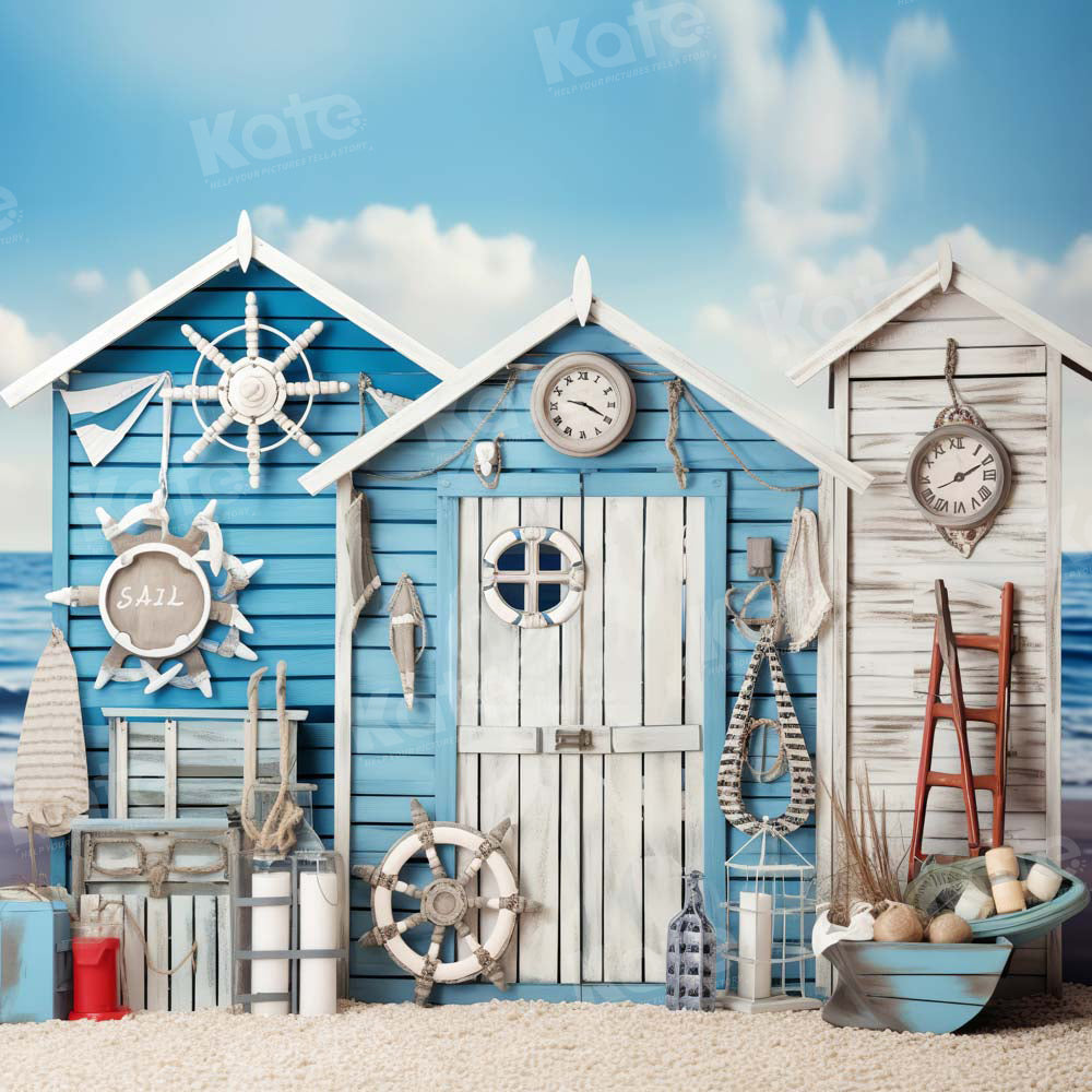 Kate Bord de mer Été Bleu Maison Toile de fond conçue par Chain Photographie - Kate Backdrop FR