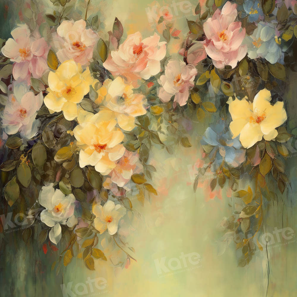 Kate Jaune Fleurs Beaux-Arts Toile de fond conçue par GQ - Kate Backdrop FR