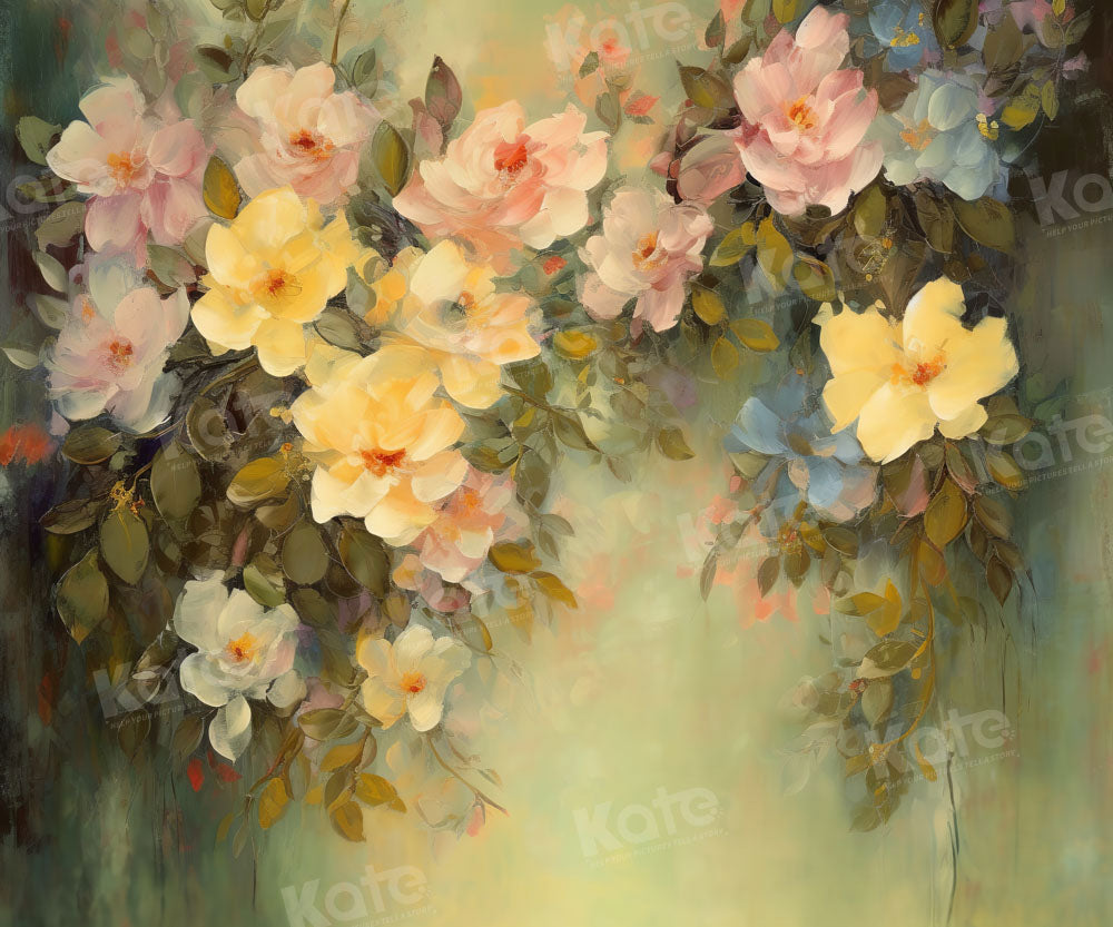 Kate Jaune Fleurs Beaux-Arts Toile de fond conçue par GQ - Kate Backdrop FR