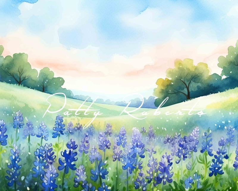 Kate Bleuet Fleurs épanouies Champ Toile de fond Conçu par Patty Robert - Kate Backdrop FR