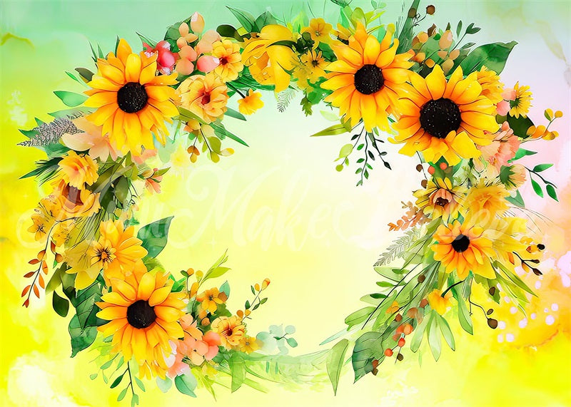 Kate Aquarelle Circulaire florale Tournesols Anniversaire Toile de fond conçue par Mini MakeBelieve - Kate Backdrop FR
