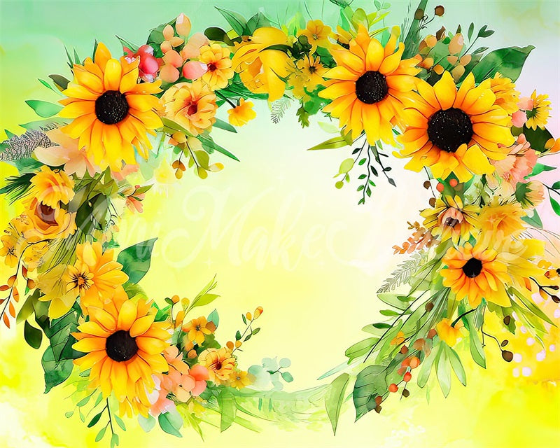 Kate Aquarelle Circulaire florale Tournesols Anniversaire Toile de fond conçue par Mini MakeBelieve - Kate Backdrop FR
