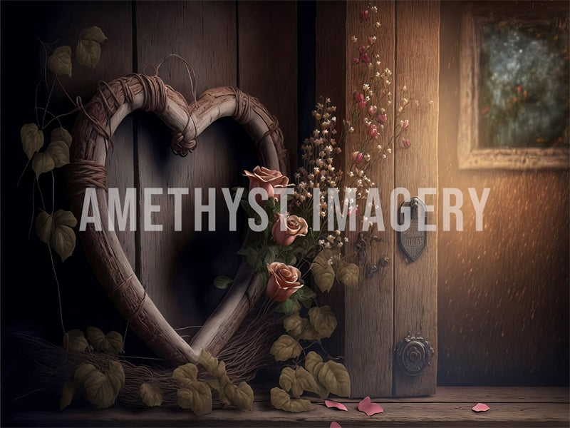 Kate Rustique Roses Cœur Saint Valentin Toile de fond conçue par Angela Miller - Kate Backdrop FR