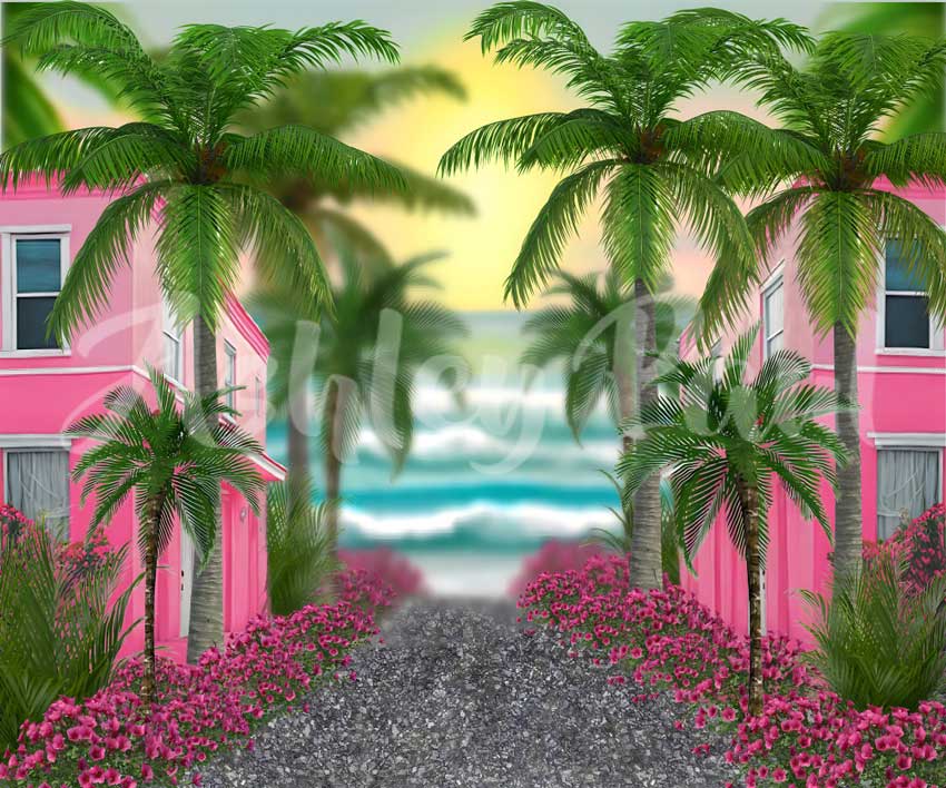 Kate Plage Chemin Arbres Poupées Toile de fond conçu par Ashley Paul - Kate Backdrop FR
