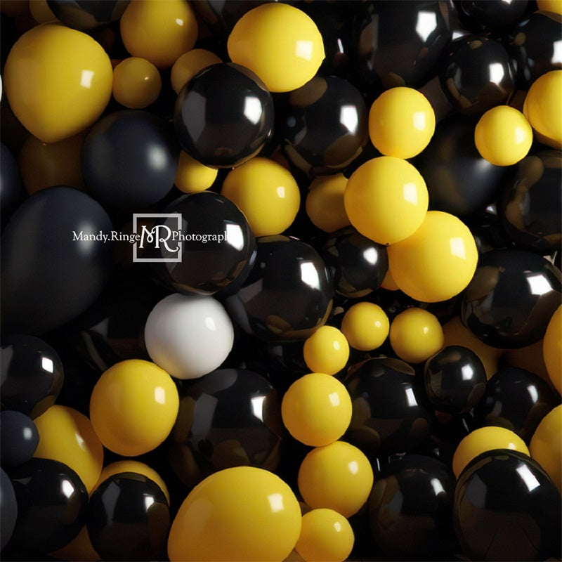 Kate Noir Jaune Ballons Cake smash Toile de fond conçue par Mandy Ringe - Kate Backdrop FR