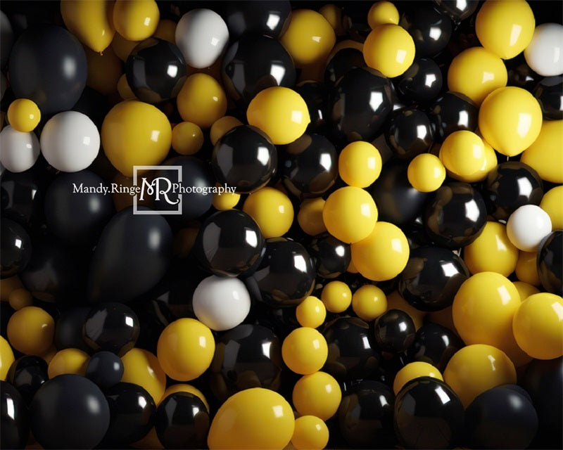 Kate Noir Jaune Ballons Cake smash Toile de fond conçue par Mandy Ringe - Kate Backdrop FR