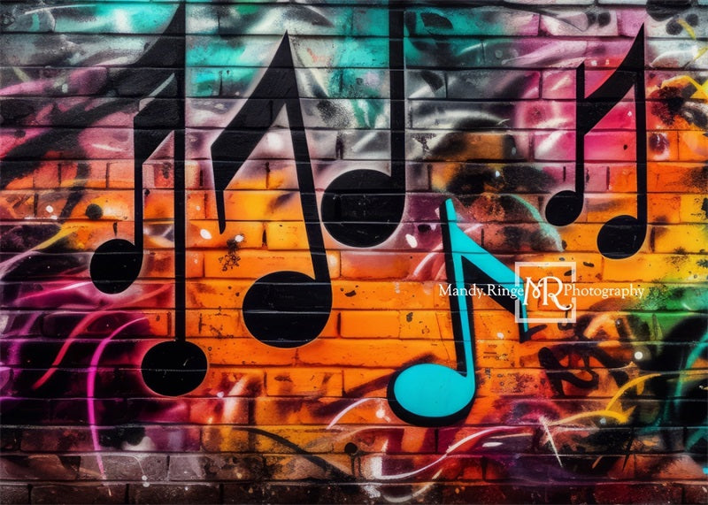 Kate Mur de Graffitis Notes de Musique Toile de fond conçue par Mandy Ringe - Kate Backdrop FR