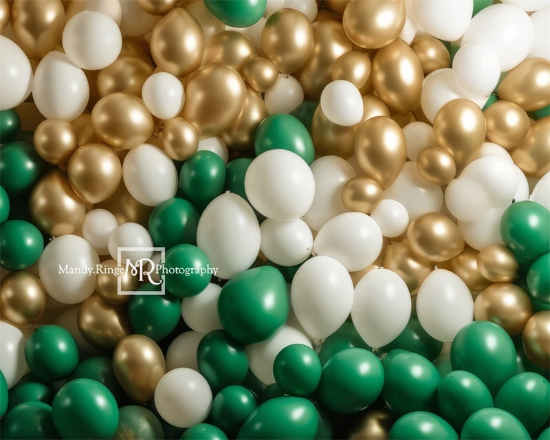 Kate Vert Doré Blanc Mur de Ballons Toile de fond conçue par Mandy Ringe - Kate Backdrop FR