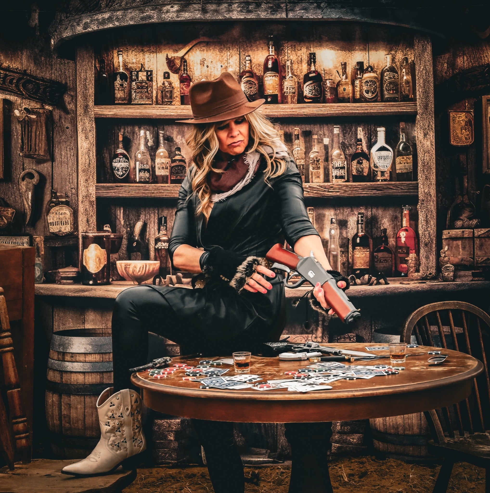 Kate Vieux Occidental Salon Mur Toile de fond conçue par Mandy Ringe - Kate Backdrop FR