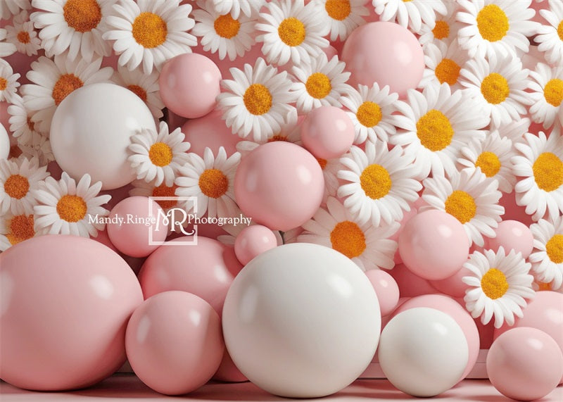 Kate Rose Blanc Ballons Marguerites Toile de fond conçue par Mandy Ringe - Kate Backdrop FR