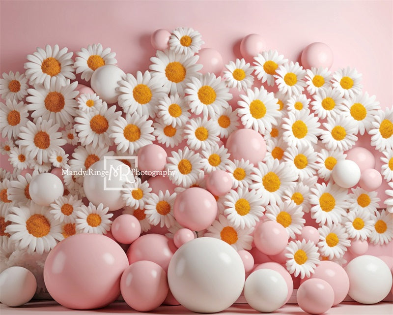 Kate Rose Blanc Ballons Marguerites Toile de fond conçue par Mandy Ringe - Kate Backdrop FR