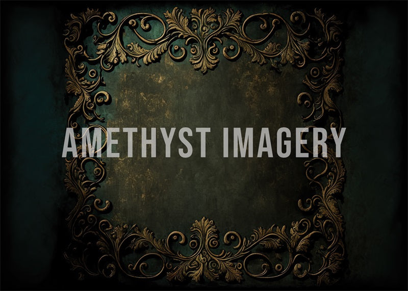 Kate Vert foncé Texture Ornements dorés Toile de fond conçu par Angela Marie Photographie - Kate Backdrop FR