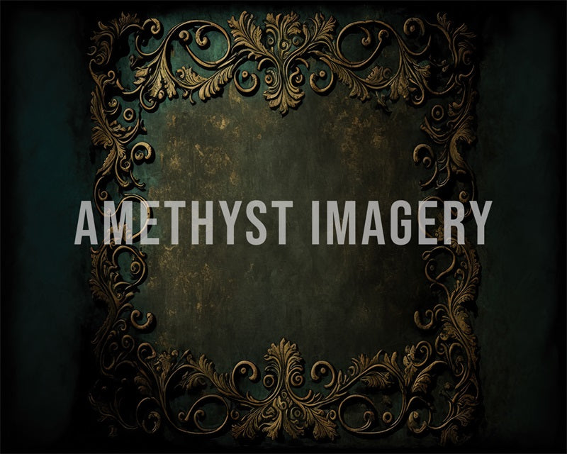 Kate Vert foncé Texture Ornements dorés Toile de fond conçu par Angela Marie Photographie - Kate Backdrop FR