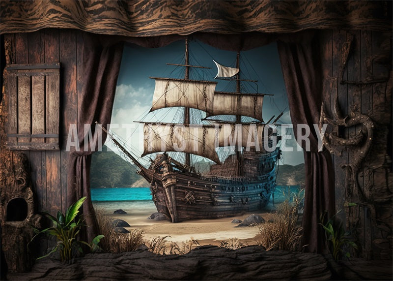 Kate Navire pirate Bois Mer Toile de fond conçu par Angela Marie Photographie - Kate Backdrop FR