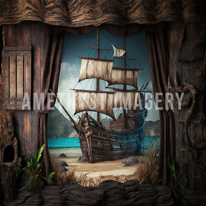 Kate Navire pirate Bois Mer Toile de fond conçu par Angela Marie Photographie - Kate Backdrop FR