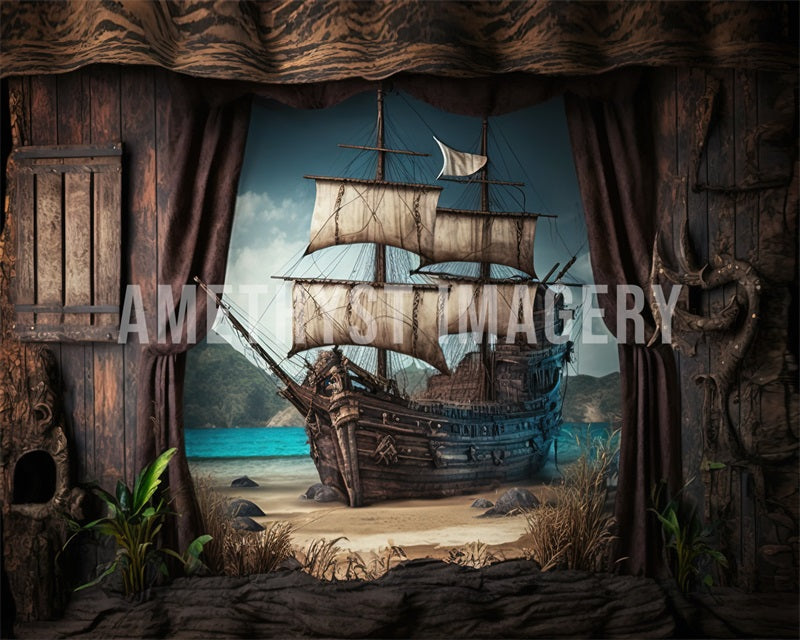 Kate Navire pirate Bois Mer Toile de fond conçu par Angela Marie Photographie - Kate Backdrop FR