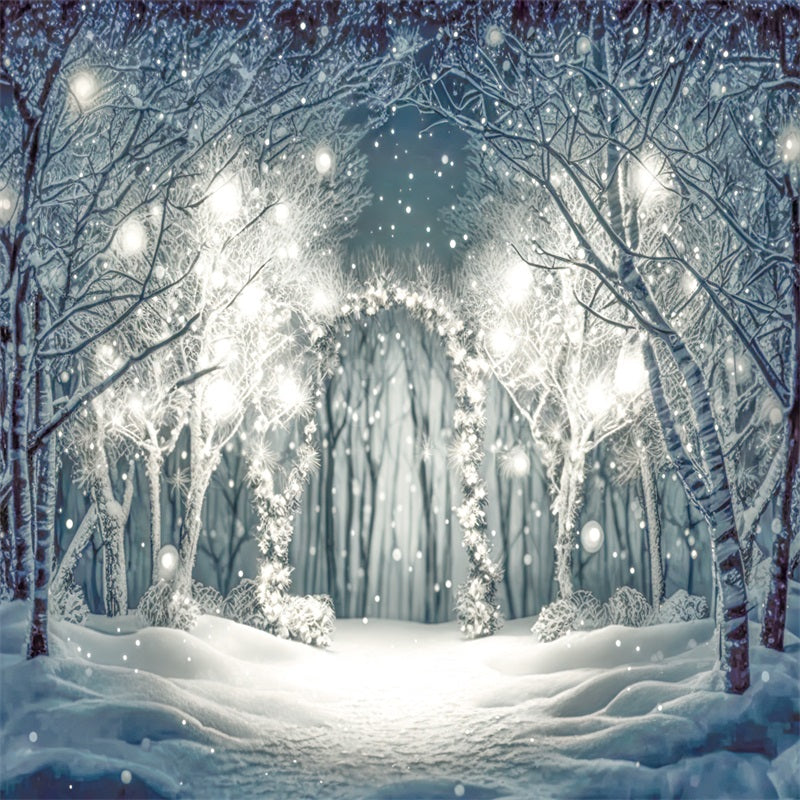 Kate Nuit Neige Forêt Lumières Toile de fond conçu par Angela Marie Photographie - Kate Backdrop FR