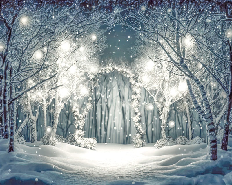 Kate Nuit Neige Forêt Lumières Toile de fond conçu par Angela Marie Photographie - Kate Backdrop FR