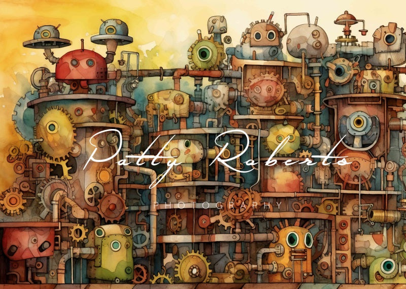 Kate Usine de Robots Aquarelle Toile de fond Conçu par Patty Robert - Kate Backdrop FR