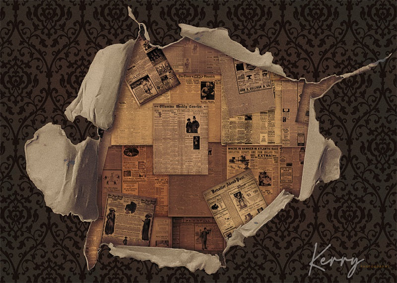 Kate Vieux Vintage Mur de papier journal Toile de fond conçue par Kerry Anderson - Kate Backdrop FR