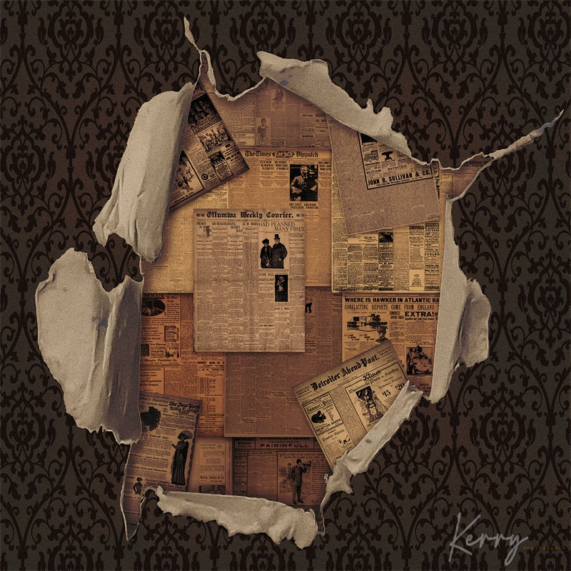Kate Vieux Vintage Mur de papier journal Toile de fond conçue par Kerry Anderson - Kate Backdrop FR