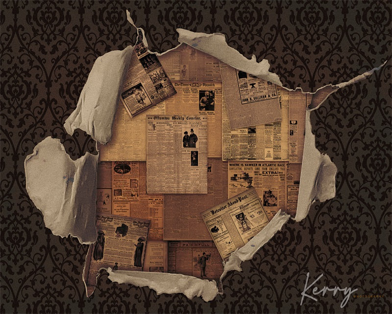 Kate Vieux Vintage Mur de papier journal Toile de fond conçue par Kerry Anderson - Kate Backdrop FR