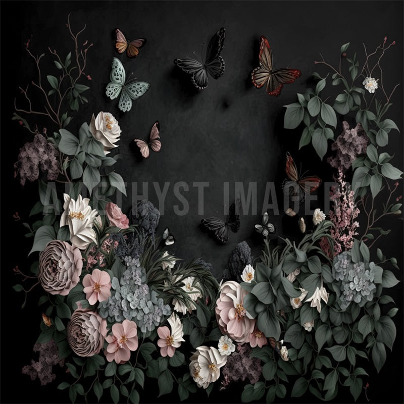Kate Papillon Floral Noir Mur Toile de fond conçu par Angela Marie Photographie - Kate Backdrop FR