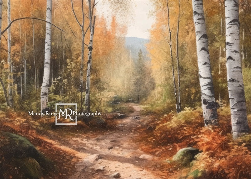 Kate Aquarelle Automne Forêt de bouleaux Toile de fond conçue par Mandy Ringe - Kate Backdrop FR