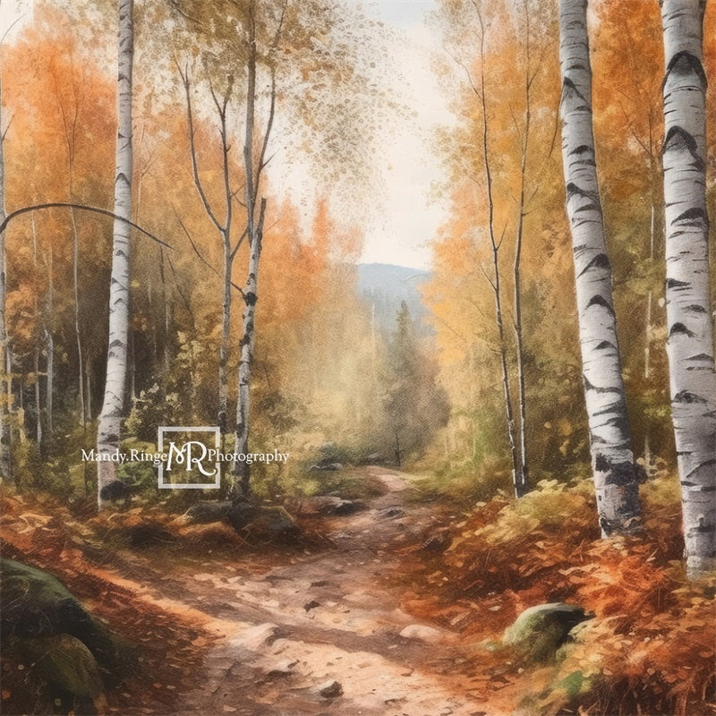 Kate Aquarelle Automne Forêt de bouleaux Toile de fond conçue par Mandy Ringe - Kate Backdrop FR
