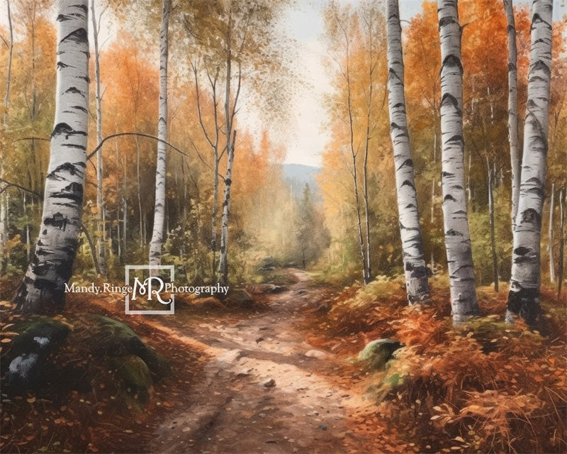 Kate Aquarelle Automne Forêt de bouleaux Toile de fond conçue par Mandy Ringe - Kate Backdrop FR