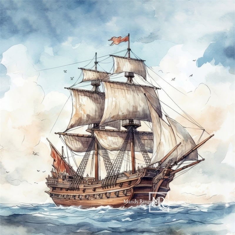 Kate Aquarelle Bateau Mer Toile de fond conçue par Mandy Ringe - Kate Backdrop FR