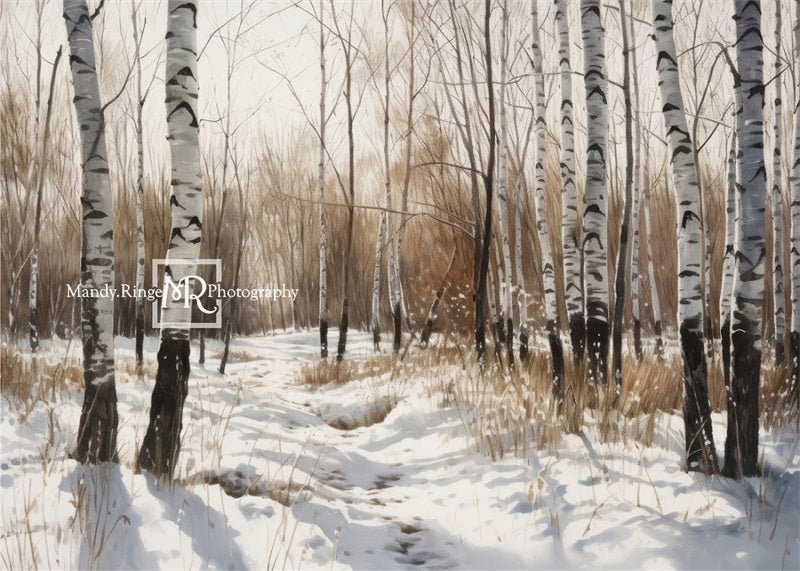 Kate Aquarelle Hiver Forêt Neige Toile de fond conçue par Mandy Ringe - Kate Backdrop FR