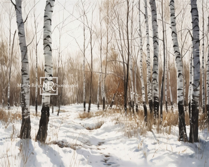 Kate Aquarelle Hiver Forêt Neige Toile de fond conçue par Mandy Ringe - Kate Backdrop FR