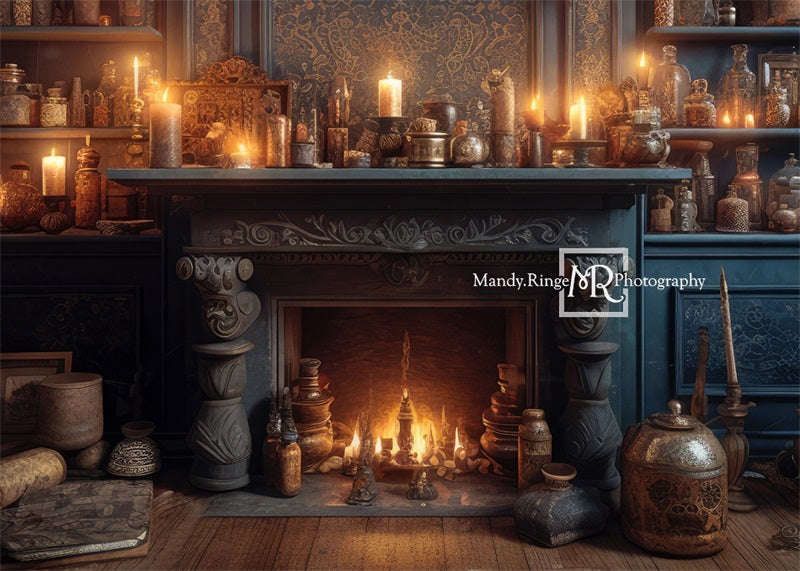 Kate Sorcier Cheminée Chambre Potions Toile de fond conçue par Mandy Ringe - Kate Backdrop FR