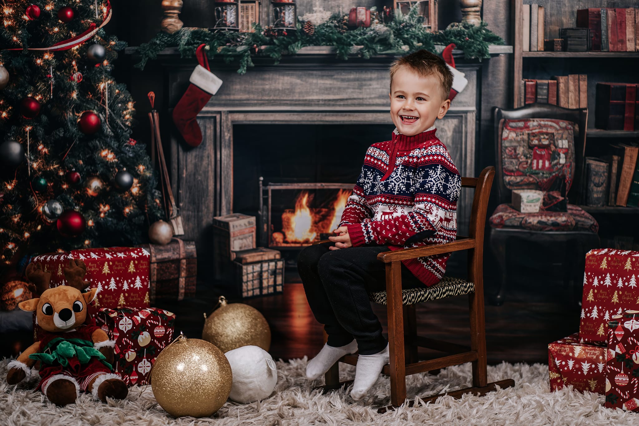 Kate Rétro Sapin de Noël Cheminée Livres Toile de fond pour la photographie - Kate Backdrop FR