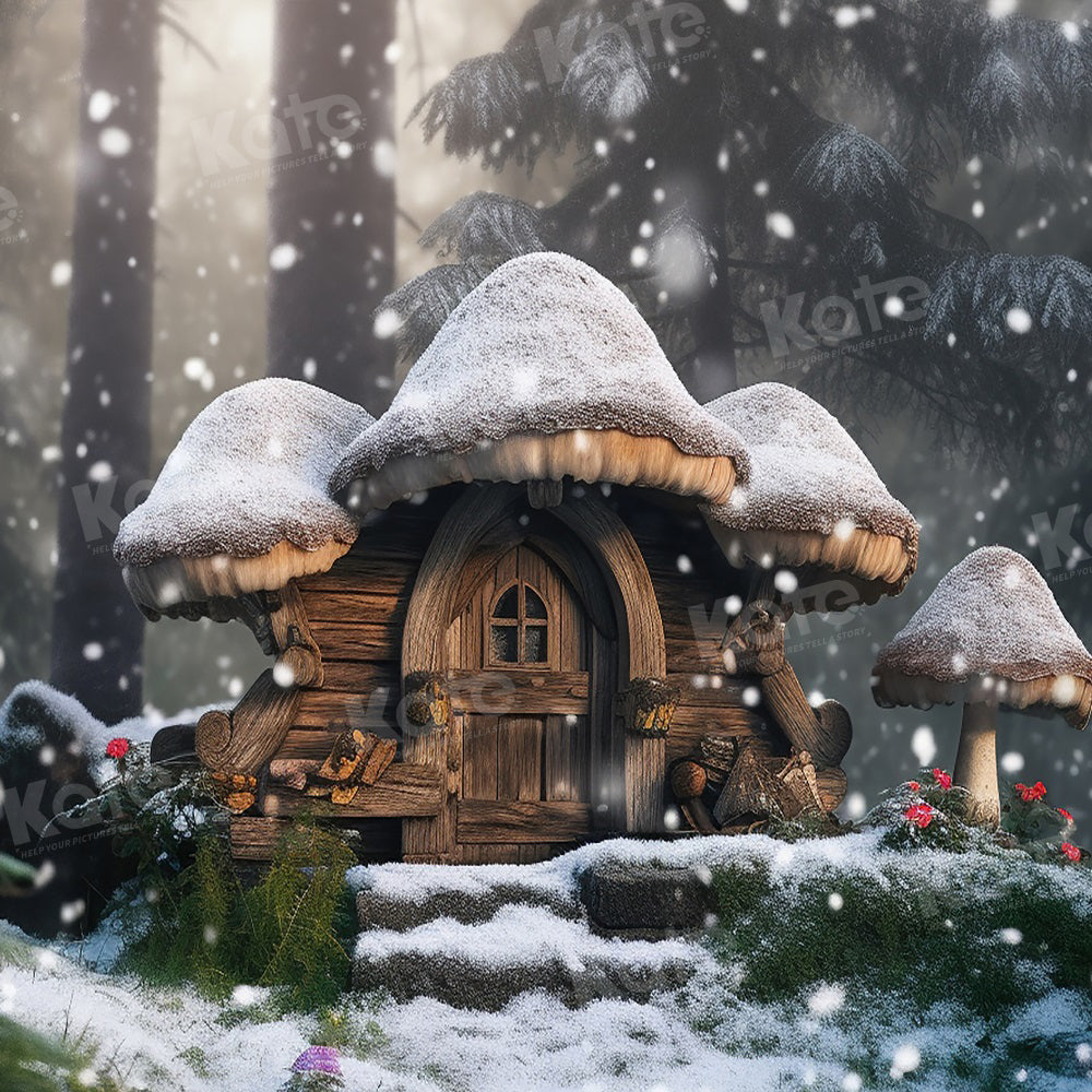 Kate Hiver Neige Maison Champignon Toile de fond pour la photographie - Kate Backdrop FR