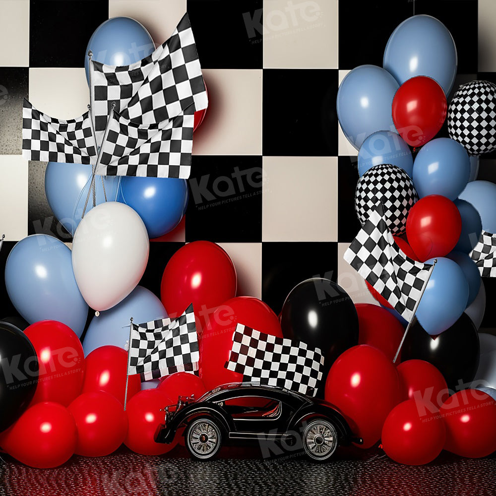 Kate Anniversaire Ballons Grille noir et blanc Toile de fond pour la photographie - Kate Backdrop FR