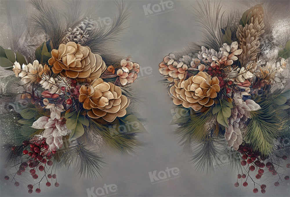 Kate Beaux-Arts Fleurs Gris Toile de fond pour la photographie - Kate Backdrop FR