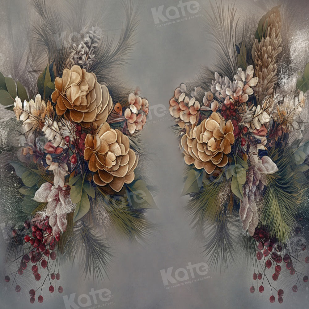Kate Beaux-Arts Fleurs Gris Toile de fond pour la photographie - Kate Backdrop FR