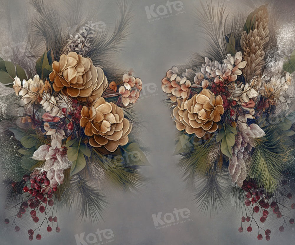 Kate Beaux-Arts Fleurs Gris Toile de fond pour la photographie - Kate Backdrop FR