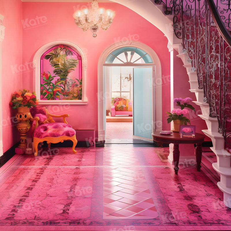 Kate Mode Poupée Rose Escalier Intérieur Toile de fond pour la photographie - Kate Backdrop FR