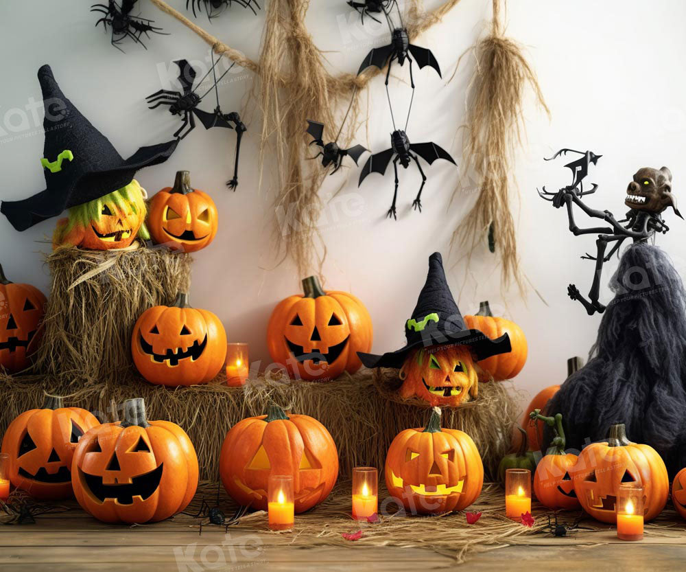 Kate Halloween Citrouille Paille Chauve-souris Toile de fond Conçu par Chain Photographie - Kate Backdrop FR