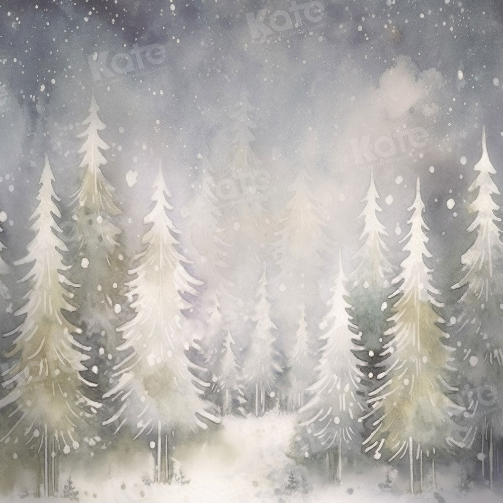 Kate Beaux-Arts Hiver Noël Forêt enneigée Arbres Toile de fond conçue par GQ - Kate Backdrop FR