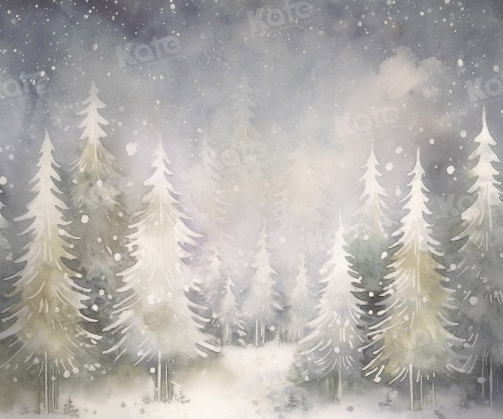 Kate Beaux-Arts Hiver Noël Forêt enneigée Arbres Toile de fond conçue par GQ - Kate Backdrop FR