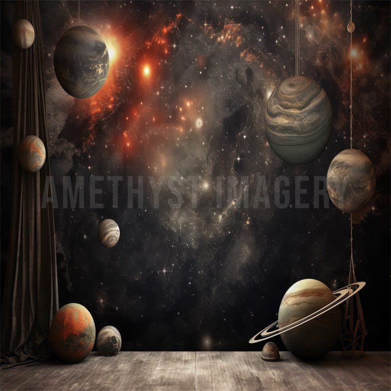 Kate Planètes Scène Univers Gris Toile de fond conçu par Angela Marie Photographie - Kate Backdrop FR